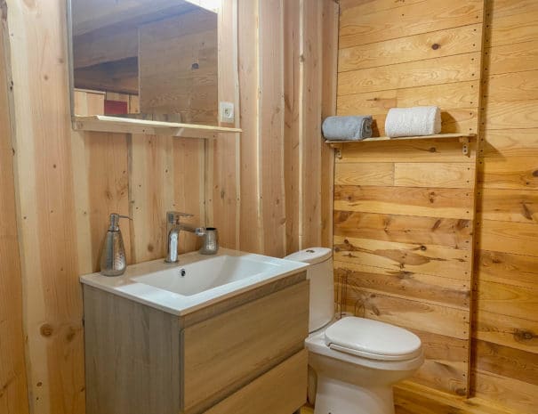Chambre d'hôtes "Les Bruyères" : lavabo et WC dans la salle d'eau